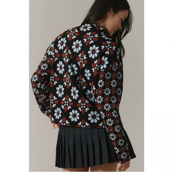Maeve Anthropologie Carys Mock Neck Floral Sweater Cropped - Picture 2 of 10